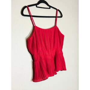 bebe, red peplum pleated cami top, women's 12